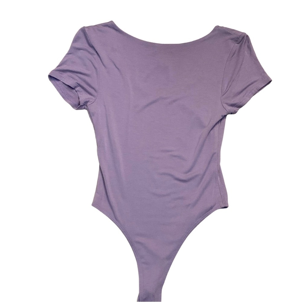 Set of 2 Bodysuit Short Sleeves Size Small Stretch Purple Tan Beige - Picture 13 of 16